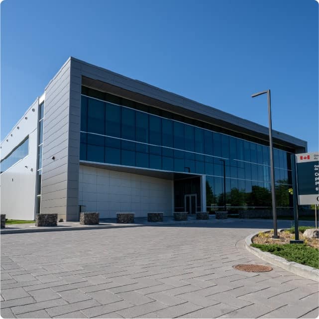 Front view of the Biologics Manufacturing Centre in Montreal