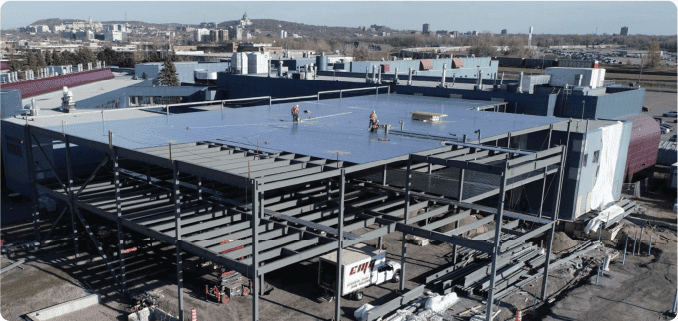 BMC building skeleton structure being built during construction.